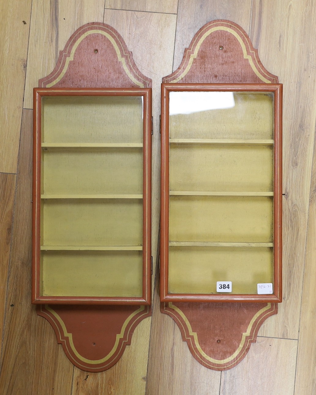 A pair of painted wood display cabinets 76x25cm